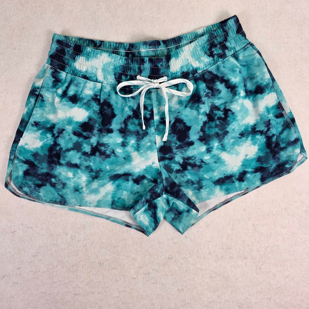 Old Navy Women Large Athletic Shorts Teal Tie Dye Elastic Waist Activewear 0191